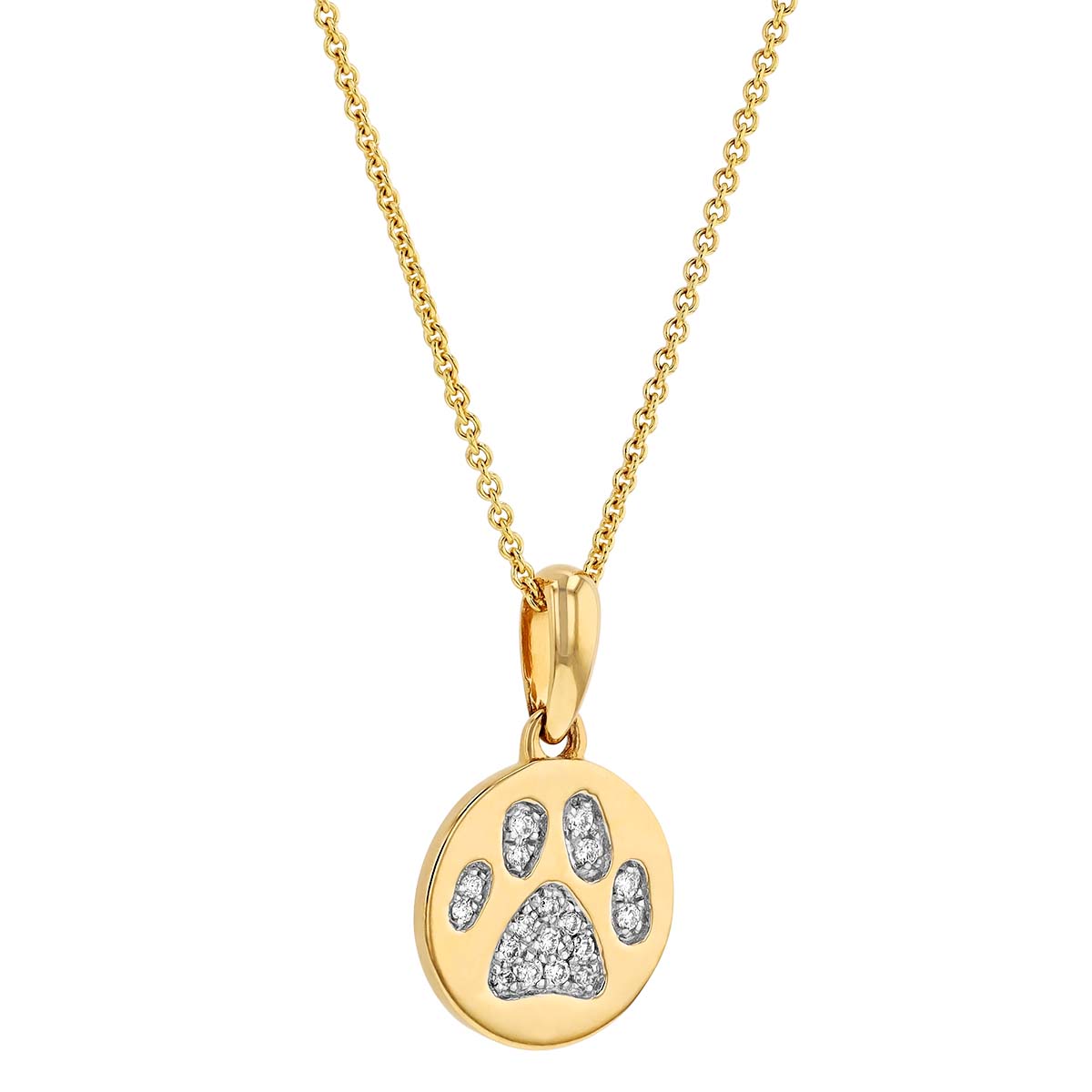 Diamond Paw Print Pendant Necklace in Yellow Gold